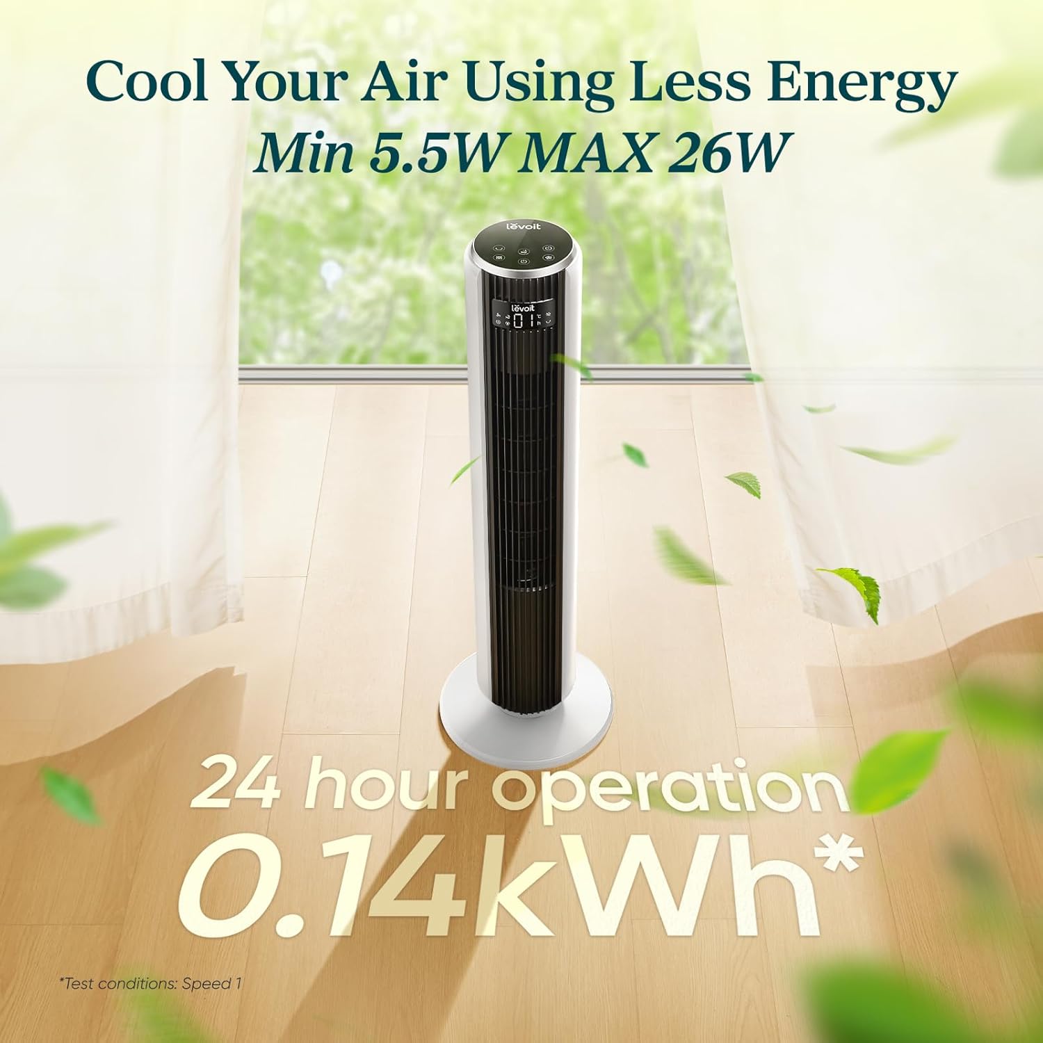Levoit LTF-F362 DC Tower Fan - 20dB Ultra-Quiet, 12-Speed, Sleep Mode, White & Black