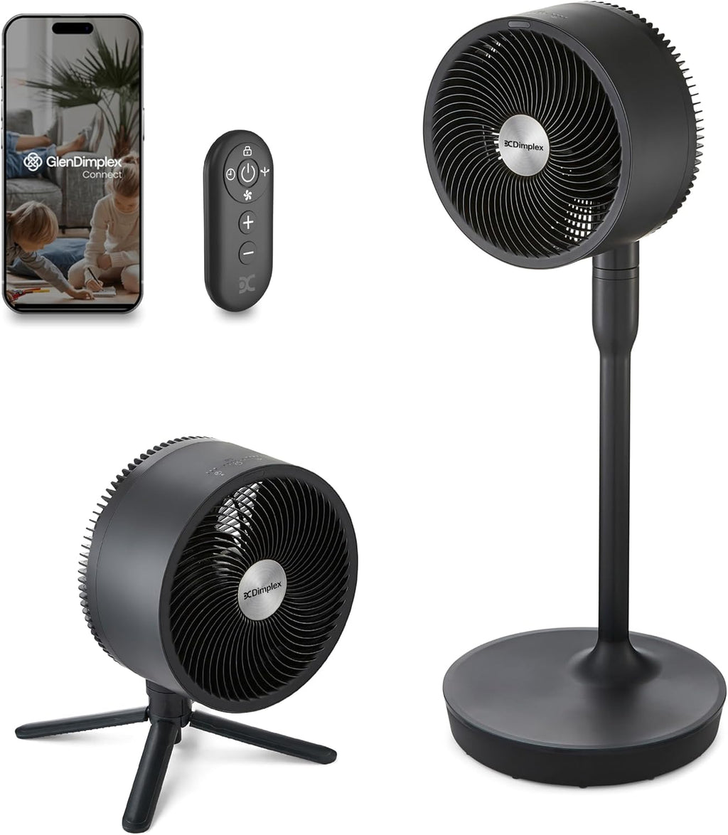 Dimplex DuoCool Cordless Floor & Desk Fan - WiFi Smart App Control, 45H Battery, Quiet 36dB, Graphite