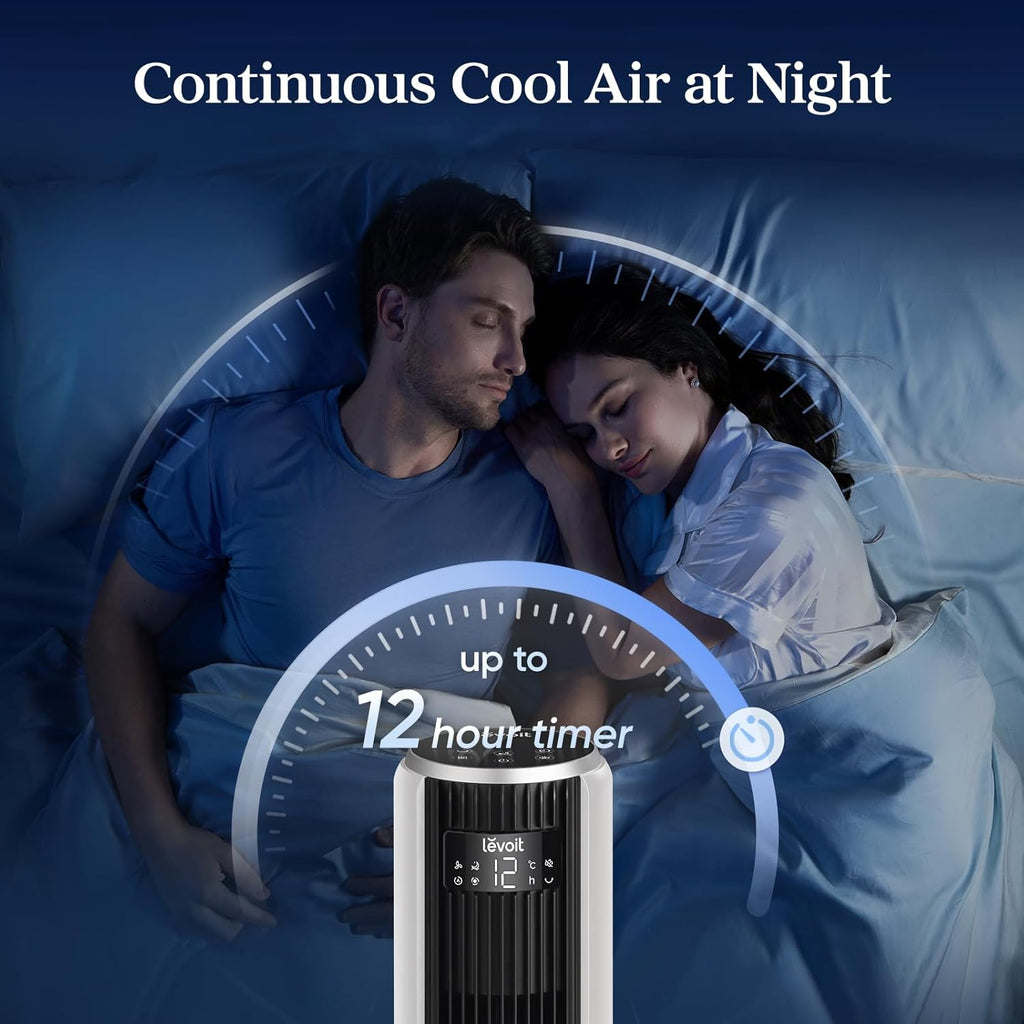 Levoit LTF-F362 DC Tower Fan - 20dB Ultra-Quiet, 12-Speed, Sleep Mode, White & Black