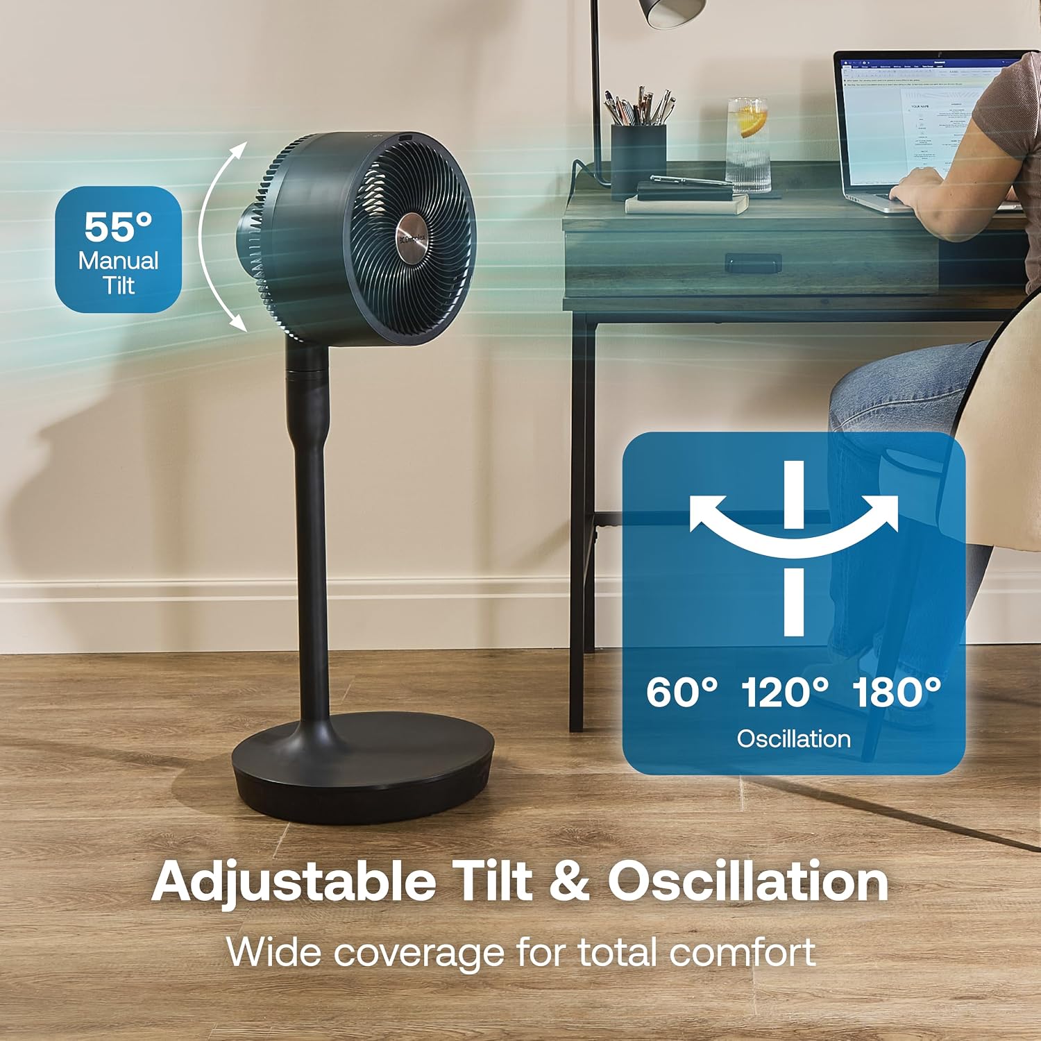 Dimplex DuoCool Cordless Floor & Desk Fan - WiFi Smart App Control, 45H Battery, Quiet 36dB, Graphite