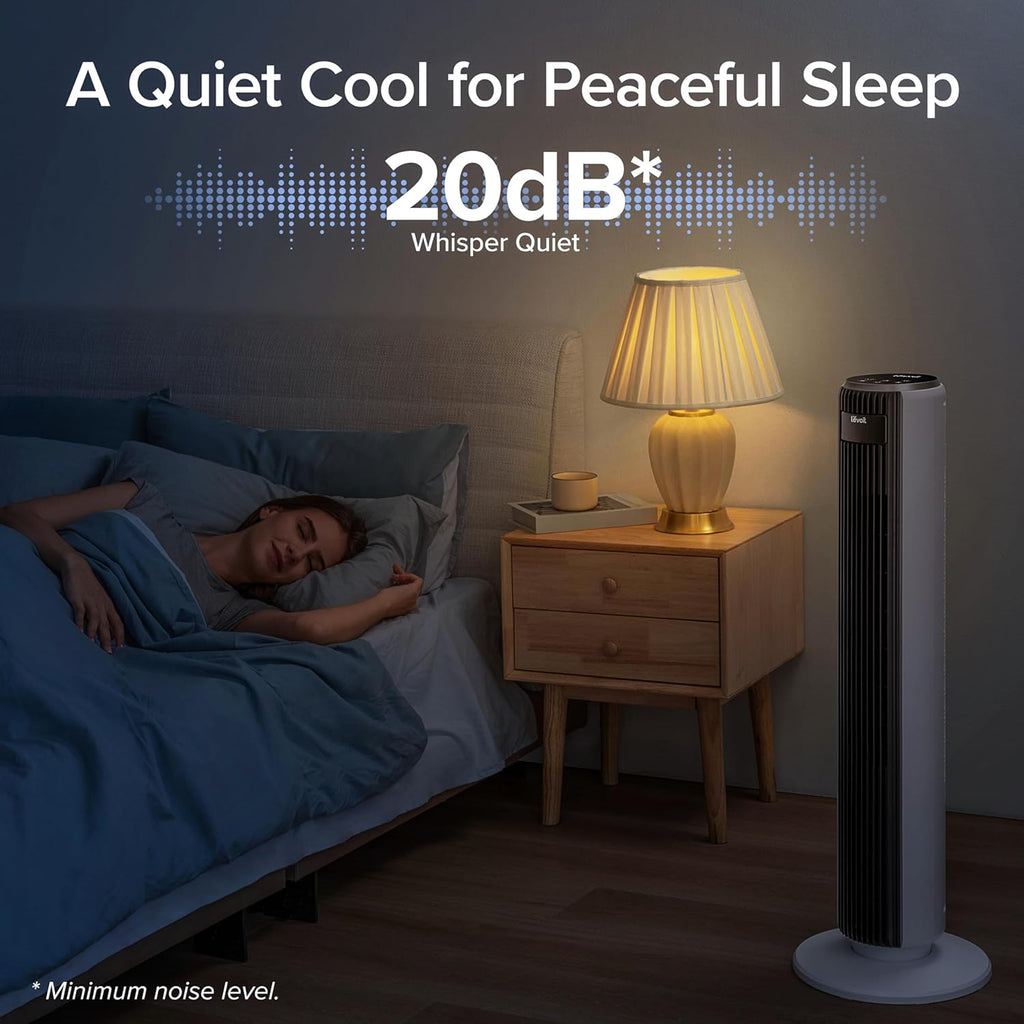 Levoit LTF-F362 DC Tower Fan - 20dB Ultra-Quiet, 12-Speed, Sleep Mode, White & Black