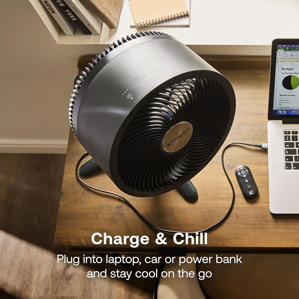 Dimplex DuoCool Cordless Floor & Desk Fan - WiFi Smart App Control, 45H Battery, Quiet 36dB, Graphite