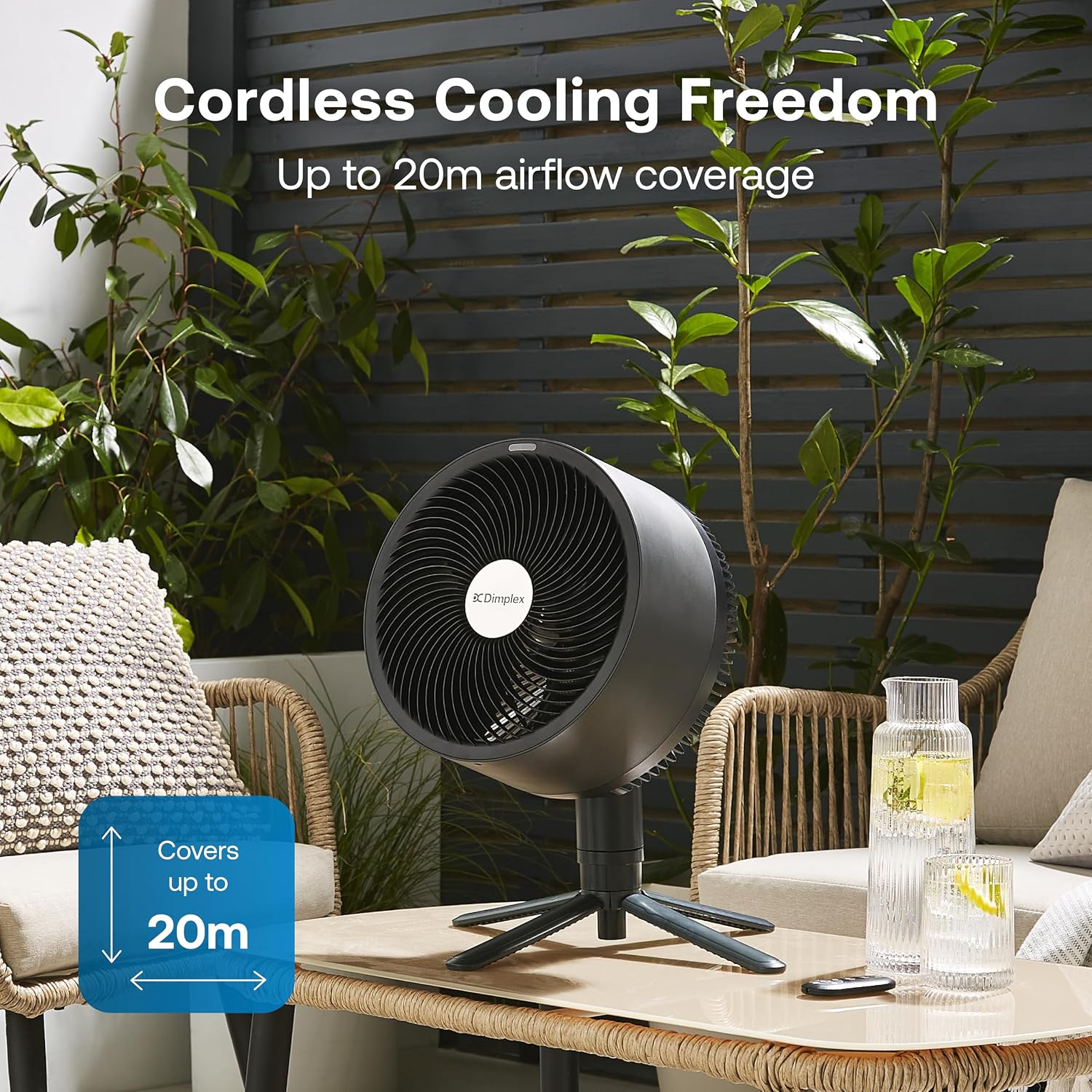 Dimplex DuoCool Cordless Floor & Desk Fan - WiFi Smart App Control, 45H Battery, Quiet 36dB, Graphite